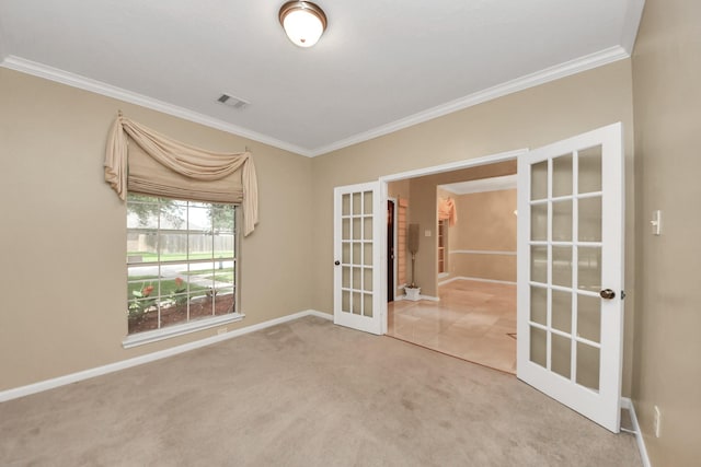 20902 Montana Bend Ln, Cypress, TX 77433 - carpeted empty room with french doors, ornamental molding, and baseboards