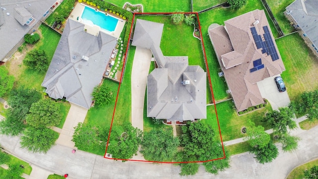 20902 Montana Bend Ln, Cypress, TX 77433 - aerial view of residential area with property parcel outlined and a pool area