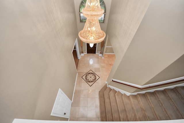20902 Montana Bend Ln, Cypress, TX 77433 - tiled foyer entrance featuring stairway and a chandelier