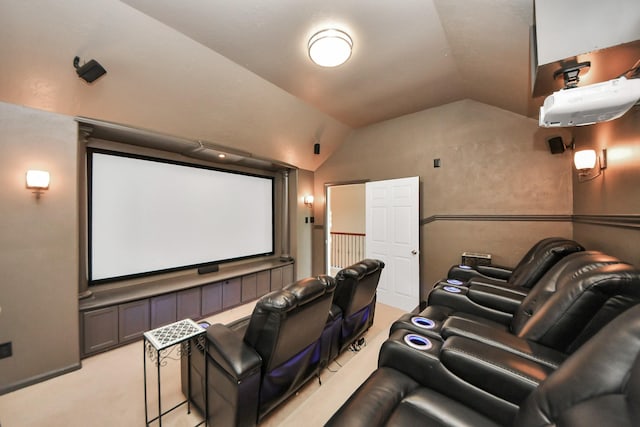 20902 Montana Bend Ln, Cypress, TX 77433 - home theater room featuring vaulted ceiling and light carpet