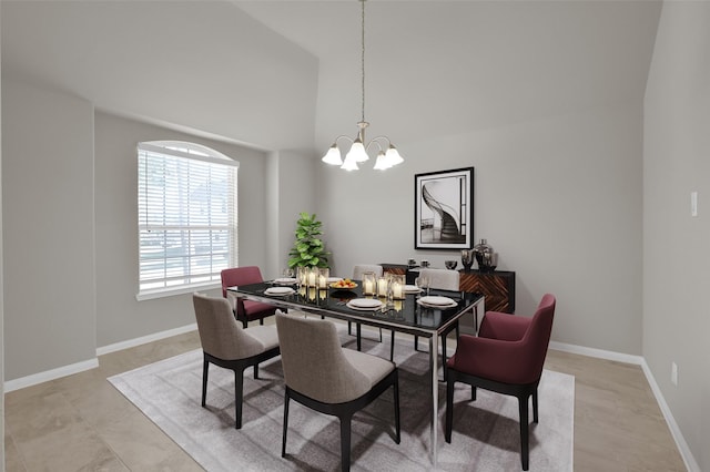115 Clear Water St W, Montgomery, TX 77356 - dining space featuring a chandelier, baseboards, and high vaulted ceiling