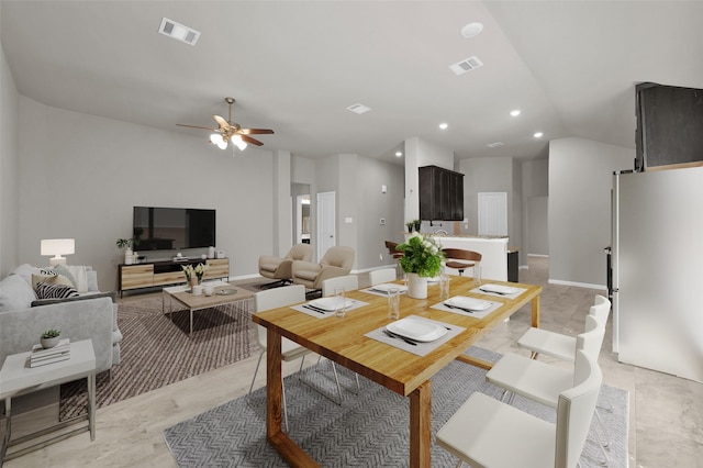 115 Clear Water St W, Montgomery, TX 77356 - dining room featuring lofted ceiling and a ceiling fan