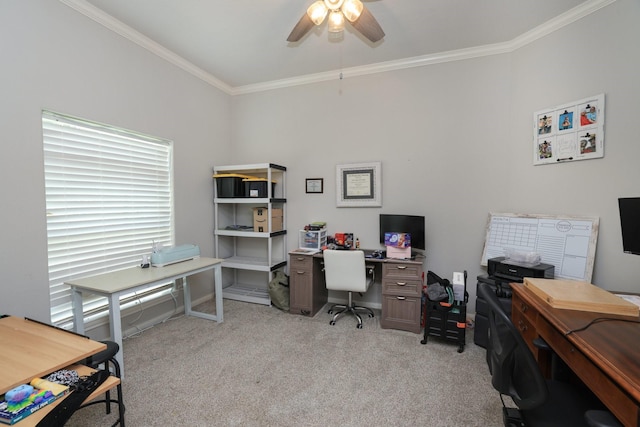 301 Redwood St, Prairie View, TX 77445 - office with carpet floors, ceiling fan, and ornamental molding