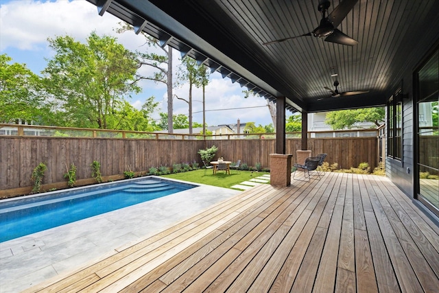 703 E 9th St, Houston, TX 77007 - deck with a fenced backyard, a ceiling fan, and a patio