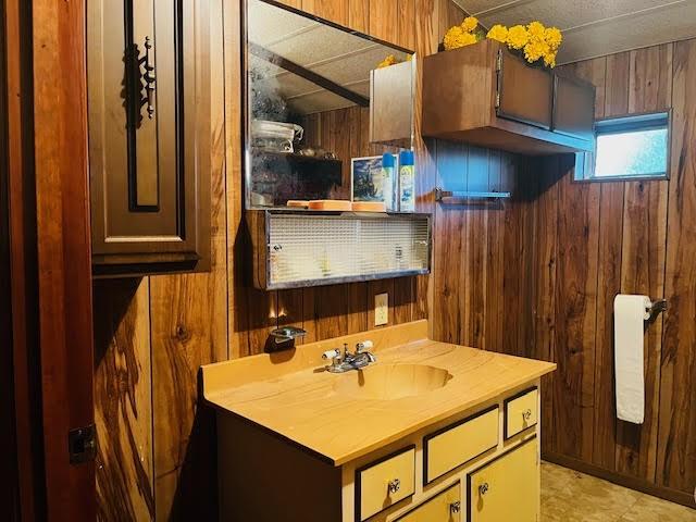 11200 Leisure Rd, Brenham, TX 77833 - bathroom featuring wooden walls and vanity