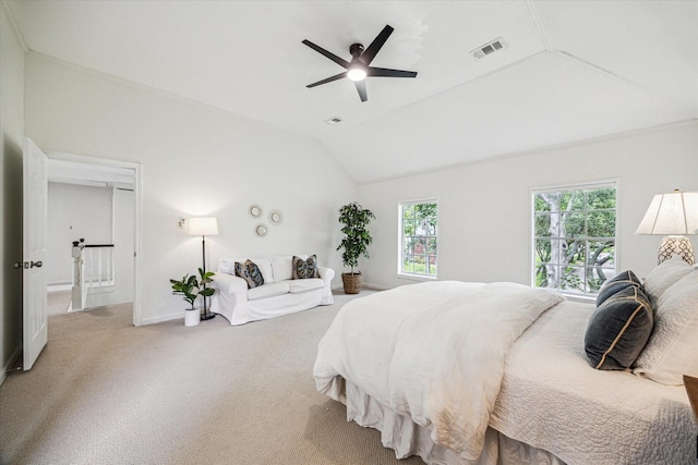 1318 N Gabriel River Cir, Sugar Land, TX 77478 - carpeted bedroom with lofted ceiling, baseboards, and ceiling fan