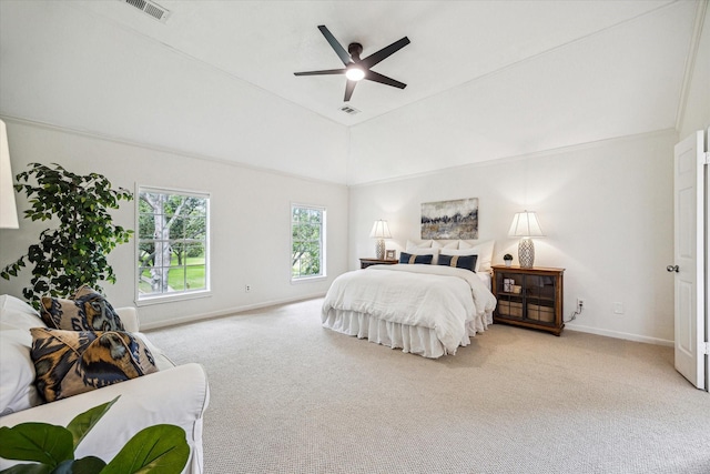 1318 N Gabriel River Cir, Sugar Land, TX 77478 - carpeted bedroom featuring baseboards, vaulted ceiling, and ceiling fan