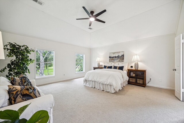 1318 N Gabriel River Cir, Sugar Land, TX 77478 - bedroom with carpet floors, baseboards, lofted ceiling, and a ceiling fan