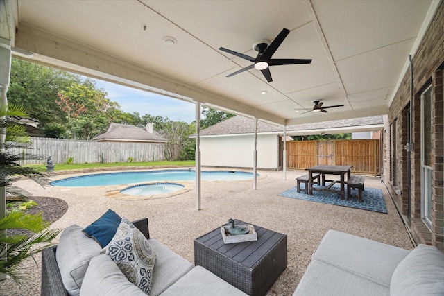 1318 N Gabriel River Cir, Sugar Land, TX 77478 - view of pool featuring an outdoor hangout area, a patio, a fenced backyard, and ceiling fan