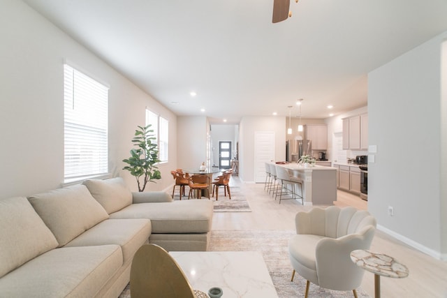 17542 Rosette Grass Dr, Conroe, TX 77385 - living area featuring baseboards, recessed lighting, and ceiling fan