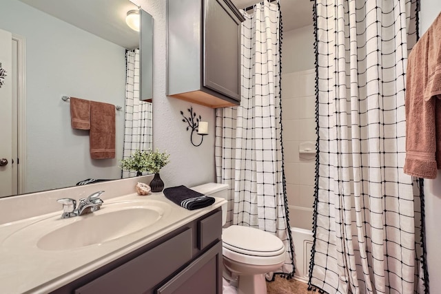 2604 Hewn Rock Way, Pearland, TX 77584 - bathroom featuring toilet, vanity, and shower / bath combination with curtain