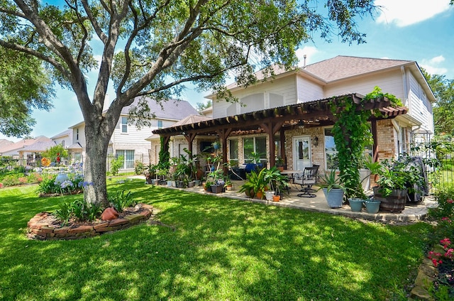 24511 Pelican Hill Dr, Katy, TX 77494 - back of property featuring a pergola, a patio, a yard, and brick siding