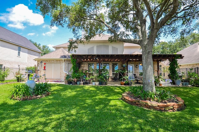 24511 Pelican Hill Dr, Katy, TX 77494 - rear view of house with brick siding, a pergola, and a patio area