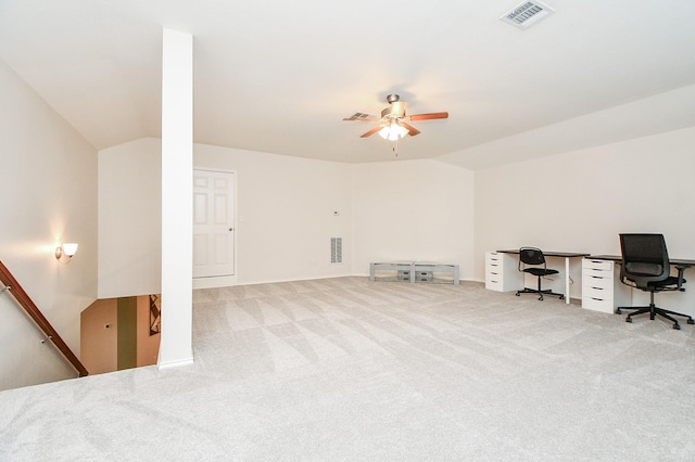 21126 N Yellow Bud Ct, Cypress, TX 77433 - unfurnished office featuring vaulted ceiling, a ceiling fan, and carpet