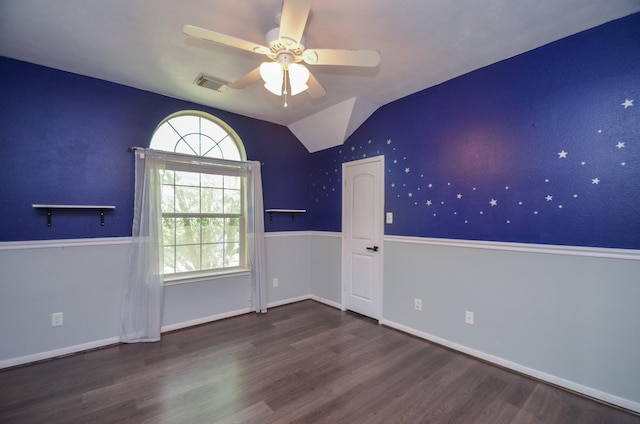 17719 Creek Bluff Ln, Cypress, TX 77433 - bonus room with ceiling fan, wood finished floors, vaulted ceiling, and baseboards