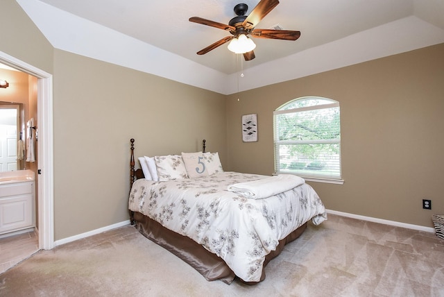 17619 Rustling Aspen Ln, Houston, TX 77095 - bedroom with light carpet, ensuite bath, and ceiling fan