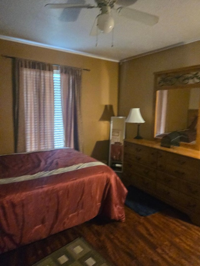 6815 Maczali Dr, Houston, TX 77489 - bedroom featuring wood finished floors, ornamental molding, and a ceiling fan