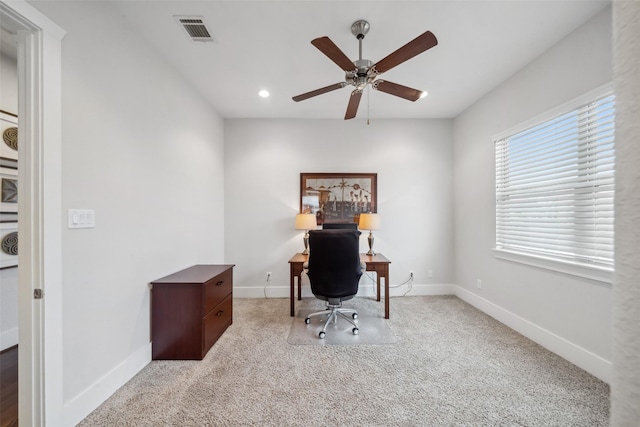 1746 Du Barry Ln, Houston, TX 77018 - carpeted home office with ceiling fan, baseboards, and recessed lighting