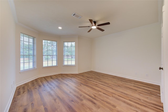 16727 Camber Ct, Crosby, TX 77532 - spare room with ornamental molding, wood finished floors, ceiling fan, baseboards, and recessed lighting