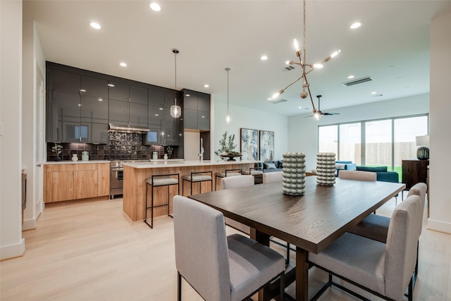 1851 Sul Ross St, Houston, TX 77098 - dining space with light wood-type flooring, recessed lighting, and a ceiling fan