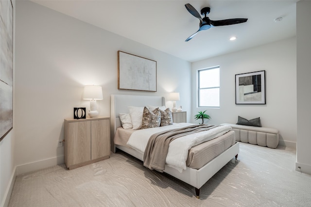 1851 Sul Ross St, Houston, TX 77098 - bedroom with baseboards, light carpet, ceiling fan, and recessed lighting