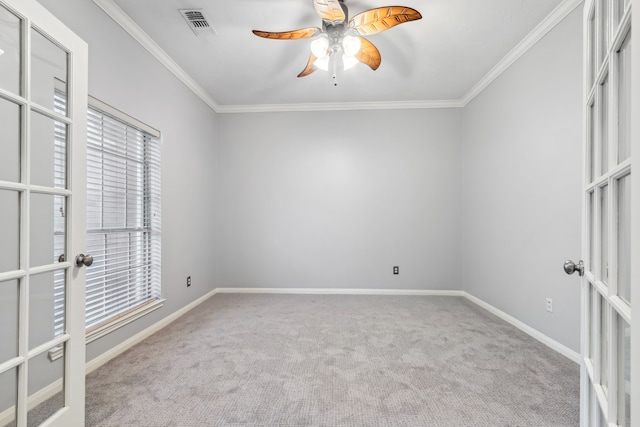 9515 Willow Crossing Dr, Houston, TX 77064 - unfurnished bedroom featuring french doors, carpet flooring, ornamental molding, and baseboards