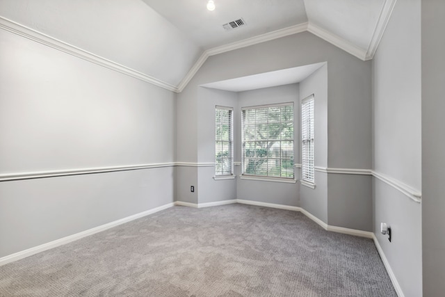 9515 Willow Crossing Dr, Houston, TX 77064 - empty room with vaulted ceiling, carpet flooring, ornamental molding, and baseboards