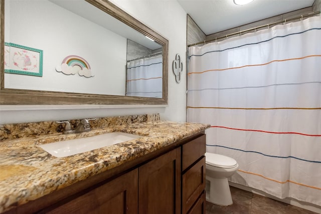 24 Wagon Lane Loop, Angleton, TX 77515 - full bath featuring vanity, toilet, tile patterned flooring, and a shower with shower curtain