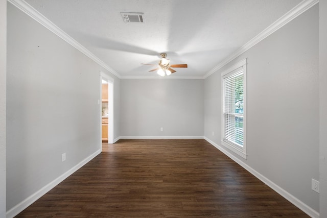 15735 Mesa Gardens Dr, Houston, TX 77095 - spare room with ceiling fan, crown molding, dark wood-style floors, and baseboards