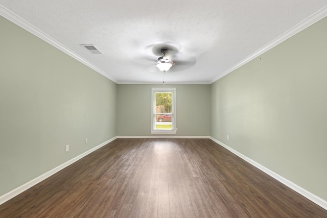 15735 Mesa Gardens Dr, Houston, TX 77095 - unfurnished room with ceiling fan, dark wood finished floors, baseboards, crown molding, and a textured ceiling