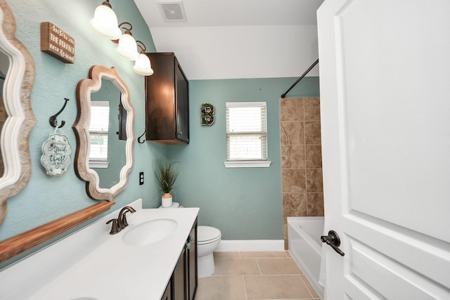 5131 Kingship Ct, Katy, TX 77493 - full bath featuring toilet, double vanity, tile patterned floors, baseboards, and shower / tub combination