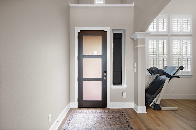 8211 Barristan Bluffs Ct, Magnolia, TX 77354 - entryway with healthy amount of natural light, wood finished floors, and baseboards