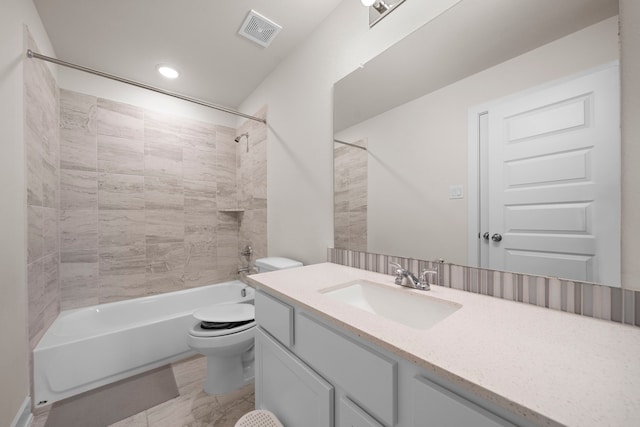 8211 Barristan Bluffs Ct, Magnolia, TX 77354 - bathroom with toilet, vanity, shower / bath combination, and recessed lighting
