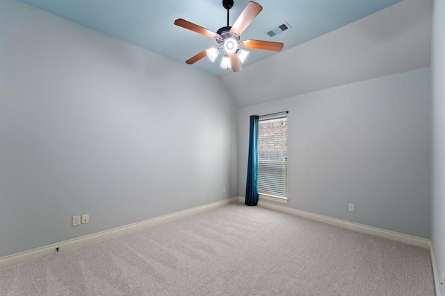 19403 Shady Edge Dr, Cypress, TX 77433 - carpeted empty room featuring a ceiling fan, baseboards, and vaulted ceiling