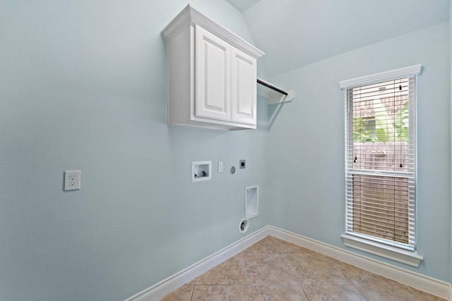 19403 Shady Edge Dr, Cypress, TX 77433 - laundry room featuring electric dryer hookup, cabinet space, gas dryer hookup, baseboards, and hookup for a washing machine