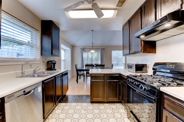 8123 Sweetgum Trace Dr, Houston, TX 77040 - kitchen featuring black gas stove, dishwasher, extractor fan, a ceiling fan, and light countertops