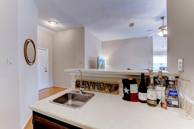 8123 Sweetgum Trace Dr, Houston, TX 77040 - kitchen with a sink, a textured ceiling, light countertops, and ceiling fan