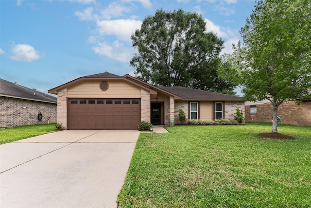8123 Sweetgum Trace Dr, Houston, TX 77040 - ranch-style house with a garage, brick siding, driveway, and a front lawn