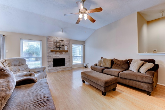 8123 Sweetgum Trace Dr, Houston, TX 77040 - living room featuring wood finished floors, plenty of natural light, a ceiling fan, and lofted ceiling