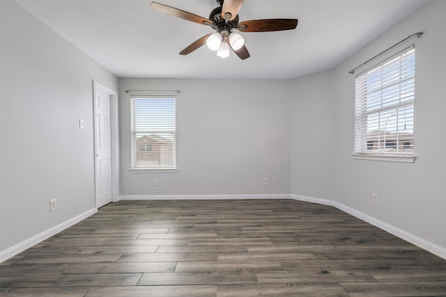 6902 White Ash Ln, Baytown, TX 77521 - empty room featuring ceiling fan, wood finished floors, and baseboards