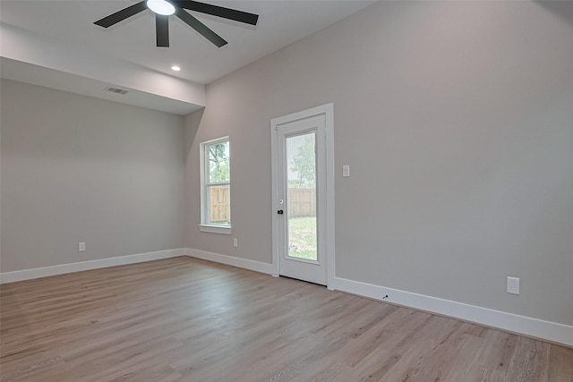 7911 Carver Rd, Houston, TX 77088 - unfurnished room featuring light wood-type flooring, ceiling fan, baseboards, and recessed lighting