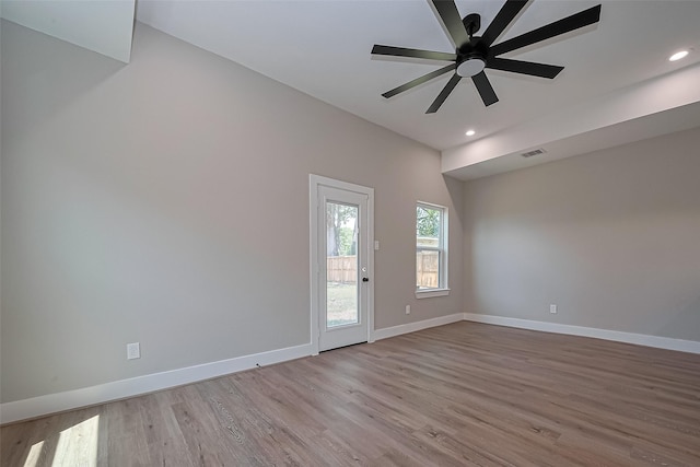 7911 Carver Rd, Houston, TX 77088 - unfurnished room with wood finished floors, baseboards, recessed lighting, and ceiling fan
