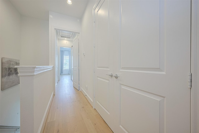 1205 Timbergrove Acres St, Houston, TX 77008 - hallway featuring light wood finished floors, recessed lighting, and attic access
