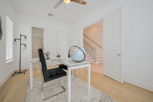1205 Timbergrove Acres St, Houston, TX 77008 - office area with light wood-style flooring and a ceiling fan