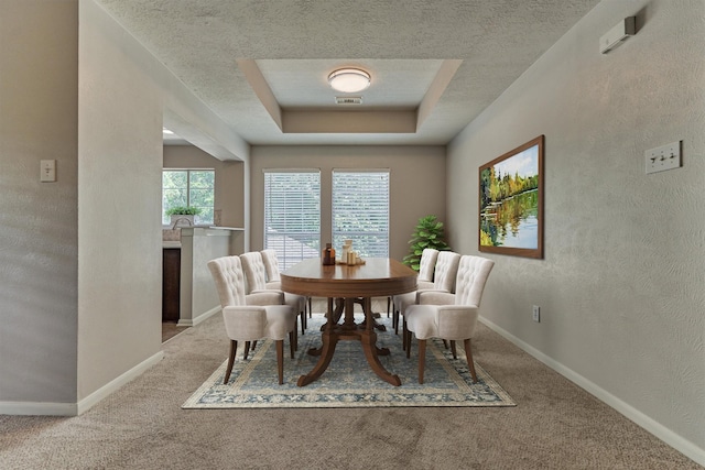 94 S Magnolia Pond Pl, The Woodlands, TX 77381 - dining area featuring carpet, a textured ceiling, baseboards, and a textured wall