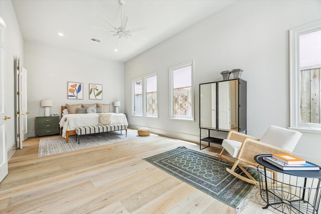 2013 Persa St, Houston, TX 77019 - bedroom featuring wood finished floors, recessed lighting, baseboards, and a ceiling fan