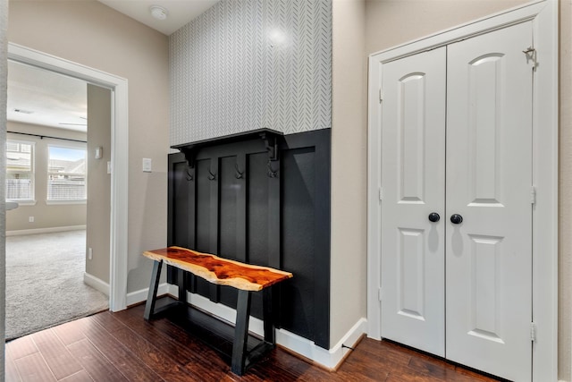 15002 House Martin Ln, Cypress, TX 77429 - mudroom featuring baseboards and dark wood finished floors