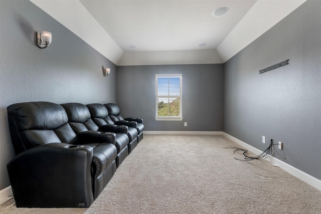15002 House Martin Ln, Cypress, TX 77429 - home theater room featuring baseboards, light carpet, and lofted ceiling