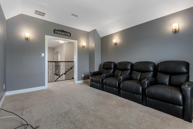 15002 House Martin Ln, Cypress, TX 77429 - home theater room featuring carpet flooring, lofted ceiling, and baseboards