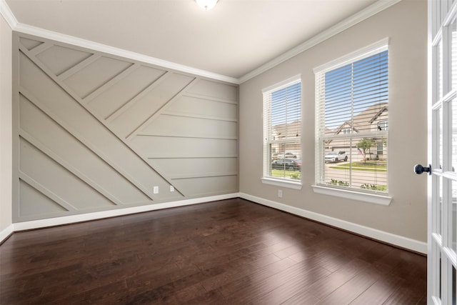15002 House Martin Ln, Cypress, TX 77429 - empty room with baseboards, crown molding, and dark wood-type flooring